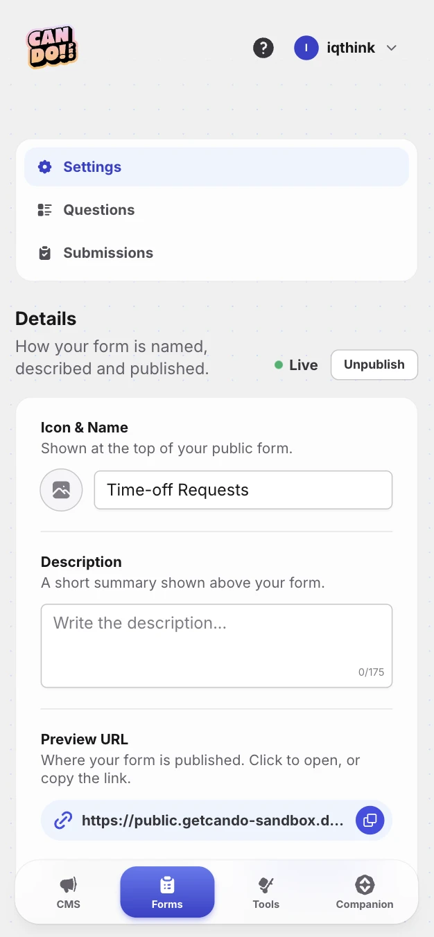 Build your form — Can Do on mobile