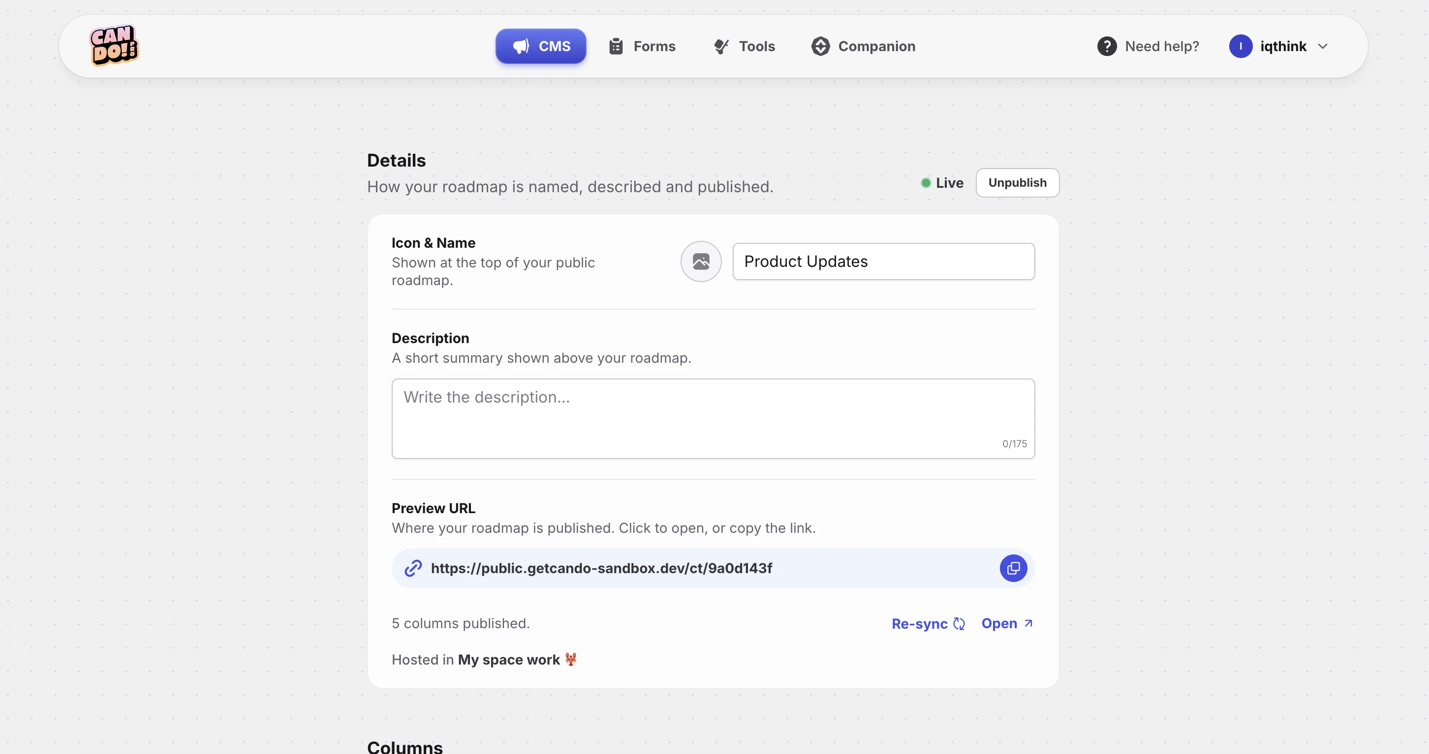 Publish your roadmap — Can Do on desktop