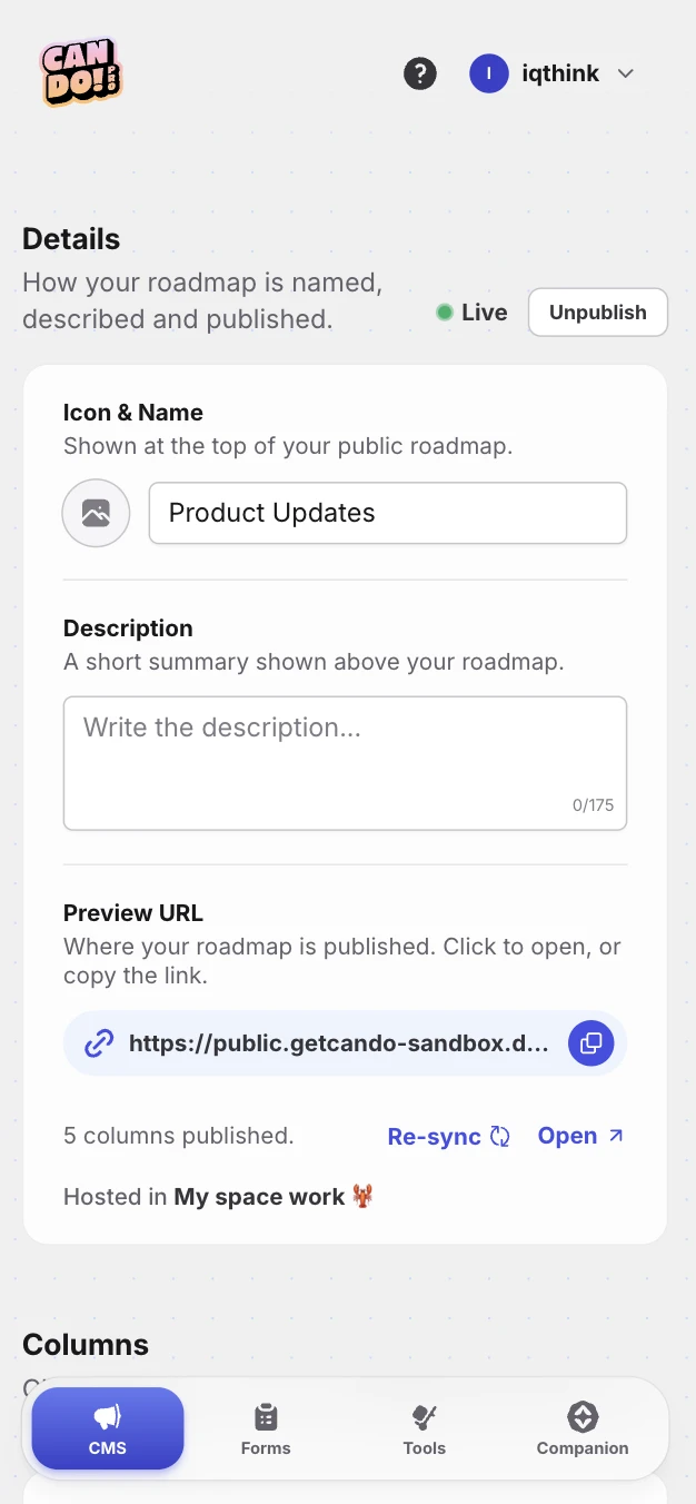 Publish your roadmap — Can Do on mobile